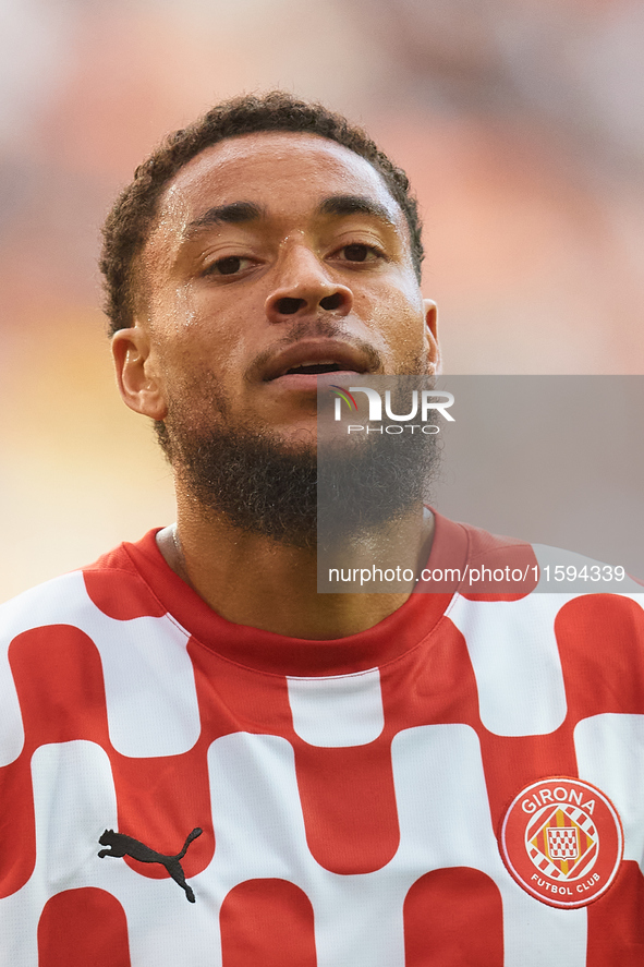 Arnaut Danjuma of Girona FC looks on during the LaLiga EA Sports match between Valencia CF and Girona FC at Mestalla stadium in Valencia, Sp...