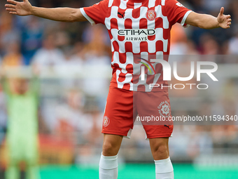 Abel Ruiz of Girona FC reacts during the LaLiga EA Sports match between Valencia CF and Girona FC at Mestalla stadium in Valencia, Spain, on...