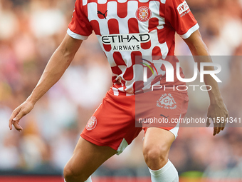 Abel Ruiz of Girona FC is in action during the LaLiga EA Sports match between Valencia CF and Girona FC at Mestalla stadium in Valencia, Spa...