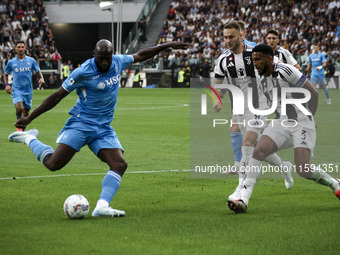 Napoli forward Romelu Lukaku (11) shoots the ball during the Serie A football match number 5 between Juventus and Napoli in Turin, Piedmont,...