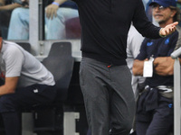 Napoli coach Antonio Conte gestures during the Serie A football match number 5 between Juventus and Napoli in Turin, Piedmont, Italy, on Sep...