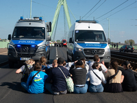 Several counter-protesters block the road for the ''Pro-Life March'' as thousands of people take part in the annual pro-life demonstration o...