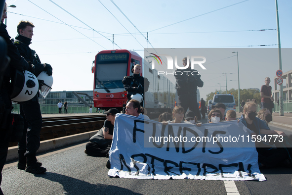 Several counter-protesters block the road for the ''Pro-Life March'' as thousands of people take part in the annual pro-life demonstration o...