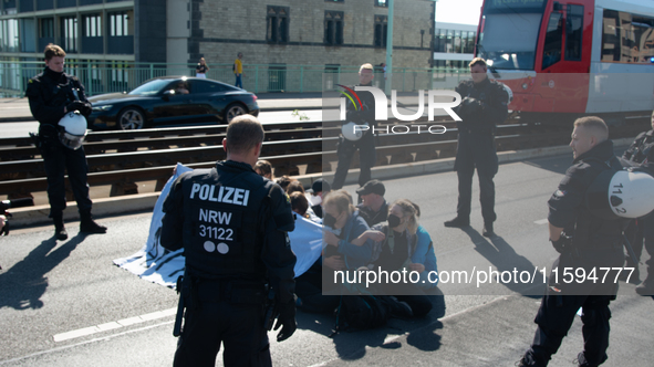 Several counter-protesters block the road for the ''Pro-Life March'' as thousands of people take part in the annual pro-life demonstration o...