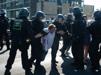 Police forcefully remove several counter-protesters who block the road for the ''Pro-Life March'' as thousands of people take part in the an...