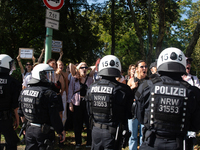 Police block the counter-protesters as thousands of people take part in the annual pro-life demonstration organized by pro-life organization...