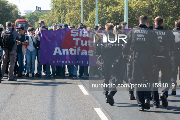 Several counter-protesters block the road for the ''Pro-Life March'' as thousands of people take part in the annual pro-life demonstration o...