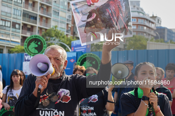 A demonstration for the abolition of bullfighting takes place in Madrid, Spain, on September 21, 2024. 