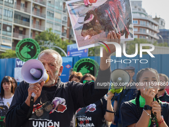 A demonstration for the abolition of bullfighting takes place in Madrid, Spain, on September 21, 2024. (