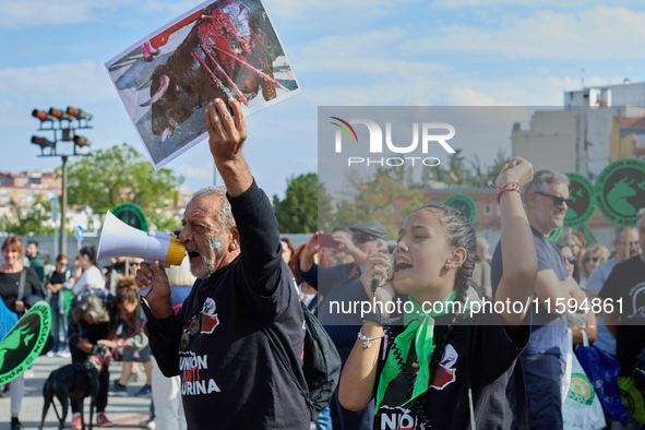 A demonstration for the abolition of bullfighting takes place in Madrid, Spain, on September 21, 2024. 