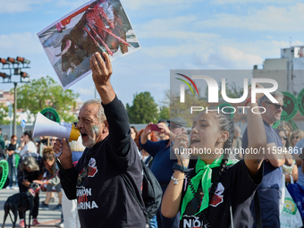 A demonstration for the abolition of bullfighting takes place in Madrid, Spain, on September 21, 2024. (