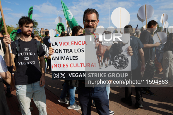 A demonstration for the abolition of bullfighting takes place in Madrid, Spain, on September 21, 2024. 