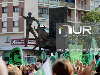 A demonstration for the abolition of bullfighting takes place in Madrid, Spain, on September 21, 2024. (