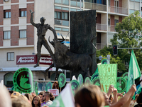 A demonstration for the abolition of bullfighting takes place in Madrid, Spain, on September 21, 2024. (