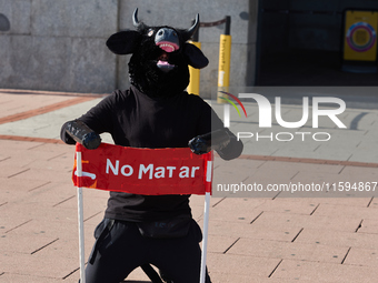 A demonstration for the abolition of bullfighting takes place in Madrid, Spain, on September 21, 2024. (