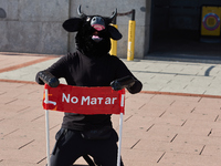 A demonstration for the abolition of bullfighting takes place in Madrid, Spain, on September 21, 2024. (