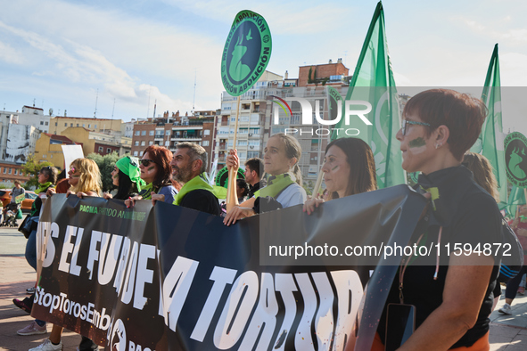 A demonstration for the abolition of bullfighting takes place in Madrid, Spain, on September 21, 2024. 