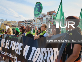 A demonstration for the abolition of bullfighting takes place in Madrid, Spain, on September 21, 2024. (