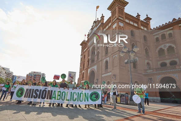 A demonstration for the abolition of bullfighting takes place in Madrid, Spain, on September 21, 2024. 