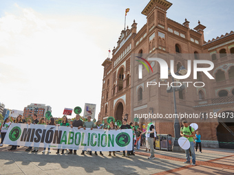 A demonstration for the abolition of bullfighting takes place in Madrid, Spain, on September 21, 2024. (