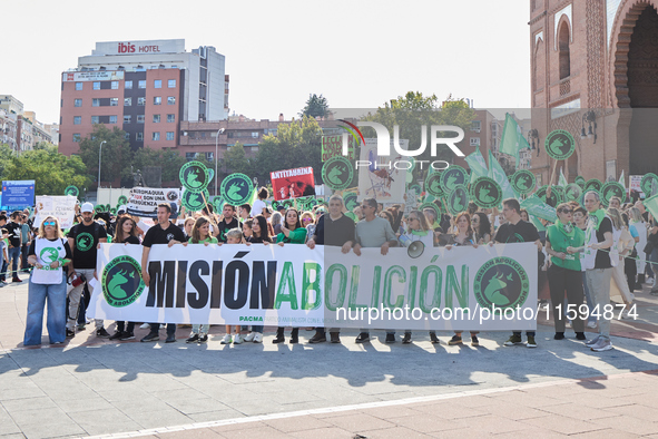 A demonstration for the abolition of bullfighting takes place in Madrid, Spain, on September 21, 2024. 