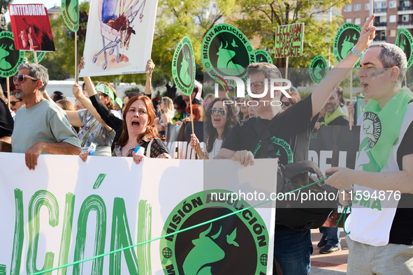 A demonstration for the abolition of bullfighting takes place in Madrid, Spain, on September 21, 2024. 