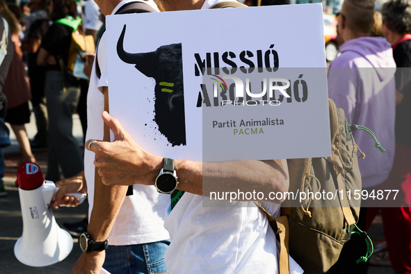 A demonstration for the abolition of bullfighting takes place in Madrid, Spain, on September 21, 2024. 