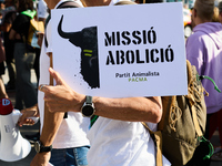 A demonstration for the abolition of bullfighting takes place in Madrid, Spain, on September 21, 2024. (