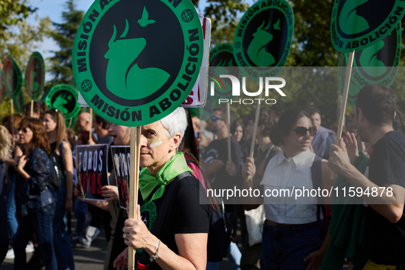 A demonstration for the abolition of bullfighting takes place in Madrid, Spain, on September 21, 2024. 