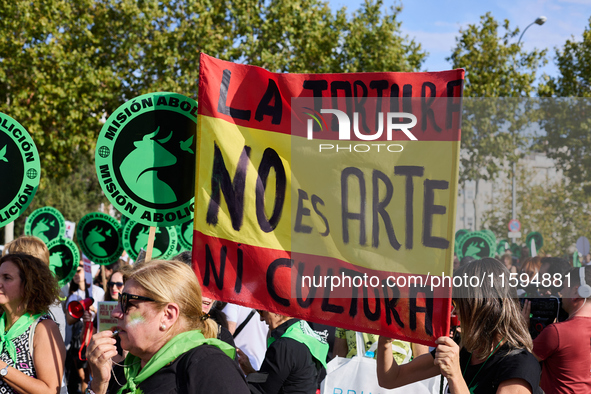 A demonstration for the abolition of bullfighting takes place in Madrid, Spain, on September 21, 2024. 