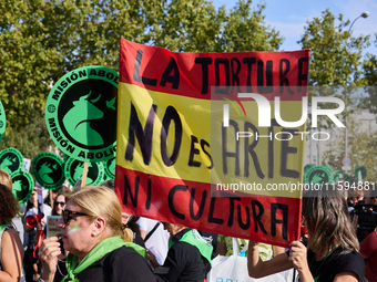 A demonstration for the abolition of bullfighting takes place in Madrid, Spain, on September 21, 2024. (