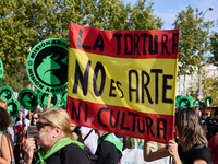 A demonstration for the abolition of bullfighting takes place in Madrid, Spain, on September 21, 2024. (