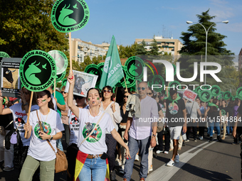 A demonstration for the abolition of bullfighting takes place in Madrid, Spain, on September 21, 2024. (