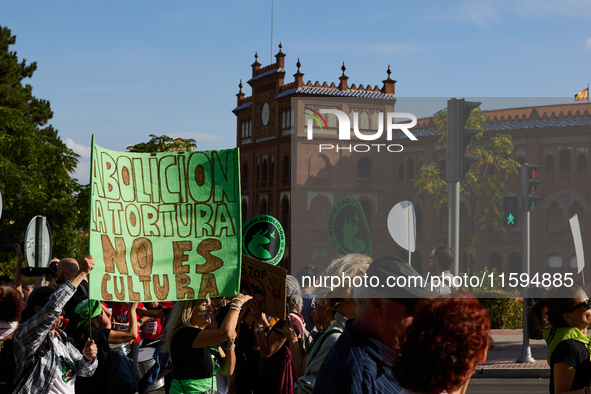 A demonstration for the abolition of bullfighting takes place in Madrid, Spain, on September 21, 2024. 