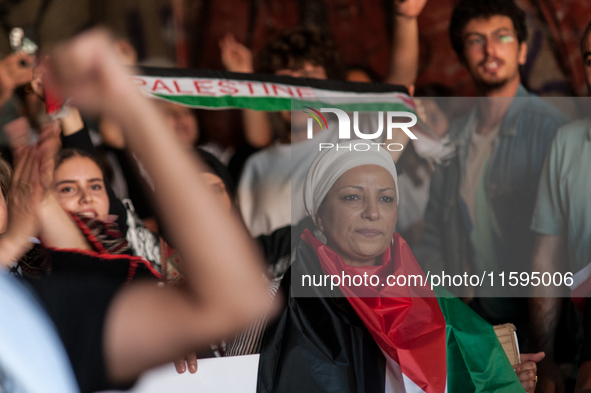 People attend a pro-Palestinian rally in Rome, Italy, on September 21, 2024. 