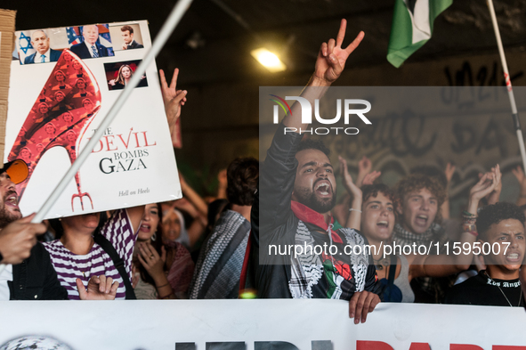 People attend a pro-Palestinian rally in Rome, Italy, on September 21, 2024. 