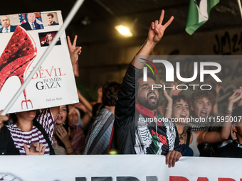 People attend a pro-Palestinian rally in Rome, Italy, on September 21, 2024. (