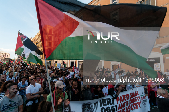 People attend a pro-Palestinian rally in Rome, Italy, on September 21, 2024. 