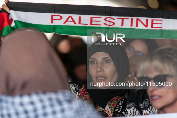 People attend a pro-Palestinian rally in Rome, Italy, on September 21, 2024. 