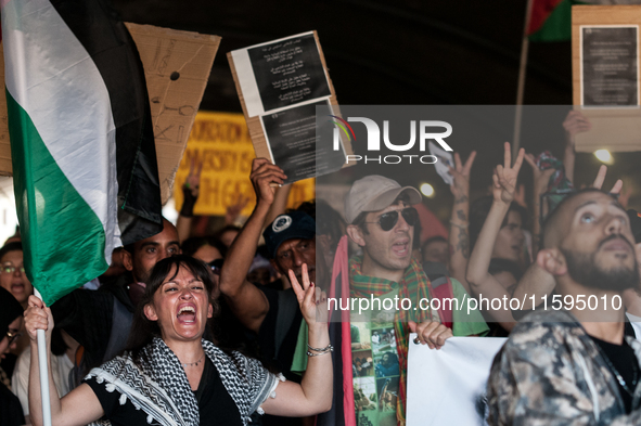 People attend a pro-Palestinian rally in Rome, Italy, on September 21, 2024. 