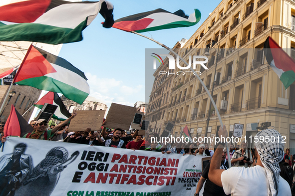 People attend a pro-Palestinian rally in Rome, Italy, on September 21, 2024. 