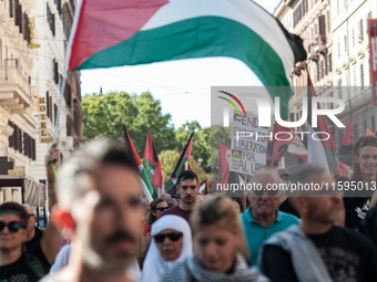 People attend a pro-Palestinian rally in Rome, Italy, on September 21, 2024. (