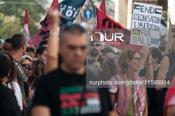 People attend a pro-Palestinian rally in Rome, Italy, on September 21, 2024. 