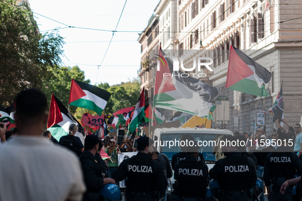 People attend a pro-Palestinian rally in Rome, Italy, on September 21, 2024. 