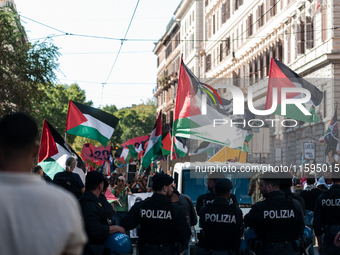 People attend a pro-Palestinian rally in Rome, Italy, on September 21, 2024. (