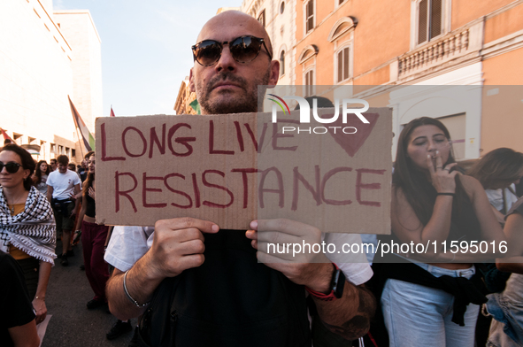 People attend a pro-Palestinian rally in Rome, Italy, on September 21, 2024. 