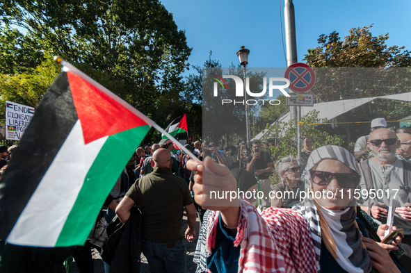 People attend a pro-Palestinian rally in Rome, Italy, on September 21, 2024. 