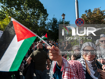 People attend a pro-Palestinian rally in Rome, Italy, on September 21, 2024. (