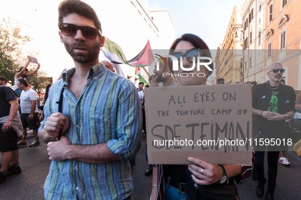 People attend a pro-Palestinian rally in Rome, Italy, on September 21, 2024. 