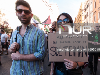 People attend a pro-Palestinian rally in Rome, Italy, on September 21, 2024. (